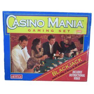 Hoyle Casino Mania Gaming Set Blackjack VHS Video Cards Poker Chips NIB Vintage
